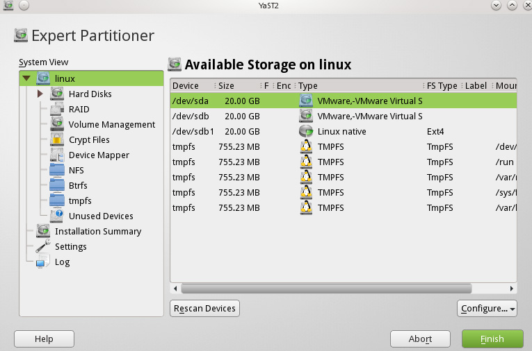 YaST2 Expert Partitioner