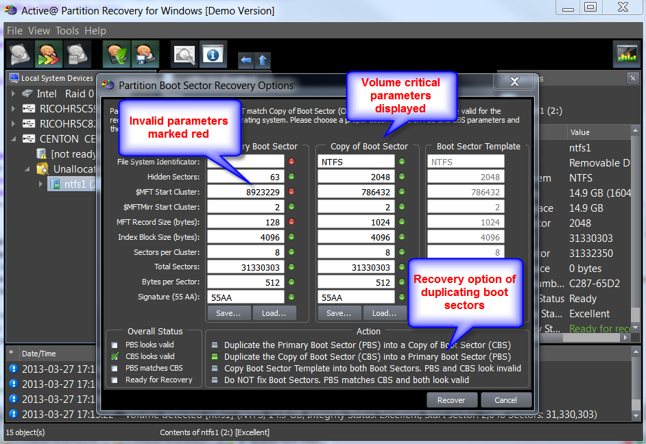 Fix Boot Sector Dialog