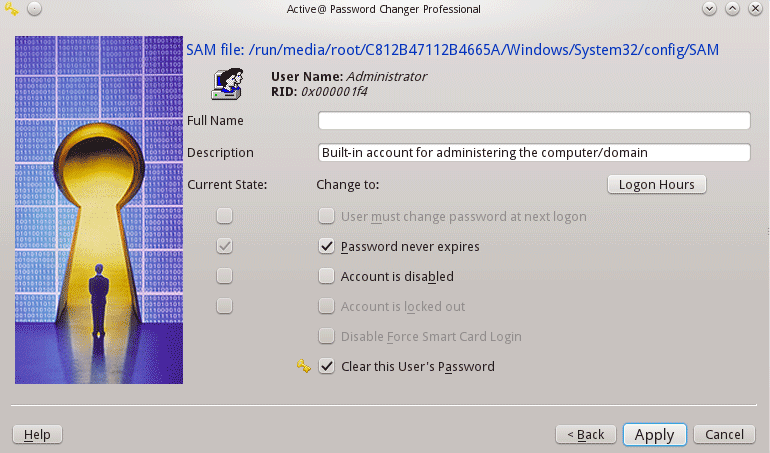 Active@ Password Changer. Select parameter check boxes to create the solution that you want