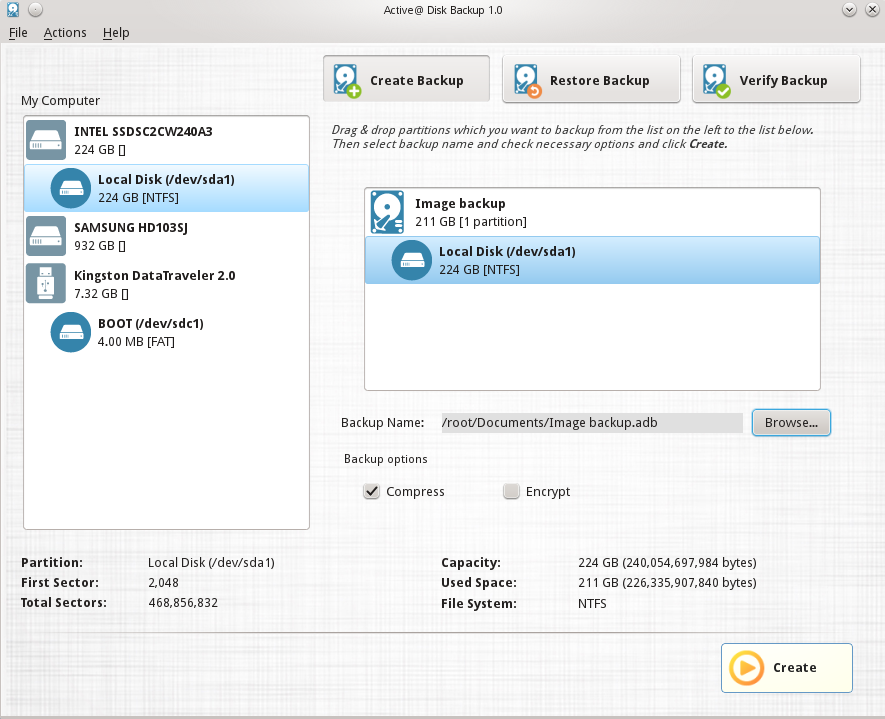 Selecting partitions to backup