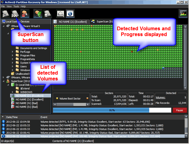 SuperScan detects overwritten volumes