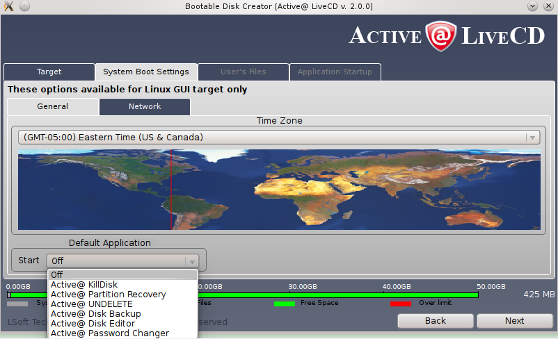 Time Zone and Default Application startup mode